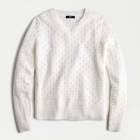 J. Crew Sweaters - J. Crew | Ivory Crew Pointelle Wool and Alpaca Blend Crewneck Sweater, XL